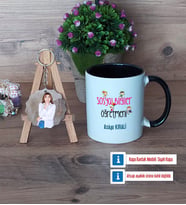 Sosyal Bilgiler Öğretmeni Kupa Bardak Beyaz ve Fotoğraflı Ahşap Anahtarlık Hediye (Model 11)