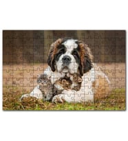 Cakapuzzle Çayırda Sen Bernard Kucağında Yavru Kediler Puzzle Yapboz MDF (Ahşap) (1000 Parça)