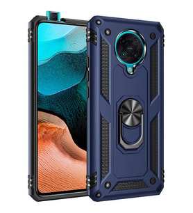 Xiaomi Poco F2 Pro Uyumlu Kılıf Standlı Manyetik Yüzüklü Military Magnetic Ring Polycarbonate and TPU Case (Lacivert)