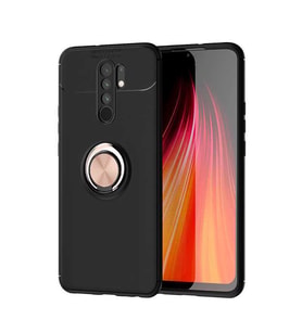 Xiaomi Redmi 9 Kılıf Yüzüklü Magnetli Ravel Case (Siyah-Rose Gold)