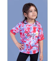 Toontoy Kız Çocuk Batik Desenli Baskılı Tişört (Nar Çiçeği)