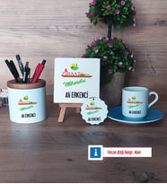 Ziraat Mühendisi Hediye Seti Dekoratif Taş, Kalemlik, Ahşap Altlıklı Türk Kahvesi Fincanı, Ahşap Anahtarlık Hediye (Model 5)