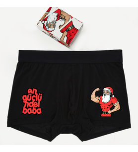Erkek Yılbaşı Hediyesi En Güçlü Noel Baba Boxer (Siyah)