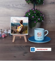 Anneye Hediye Fotoğraflı Dekoratif Taş, Ahşap Altlıklı Türk Kahvesi Fincanı Hediye (Model 5)