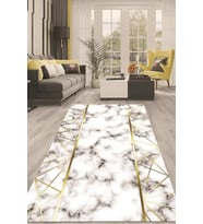 Dijital Kaymaz Taban Yıkanabilir Modern Renkli Salon Halısı Mutfak Halısı Yolluk ND-HT-1252 (Beyaz-Rose Gold)