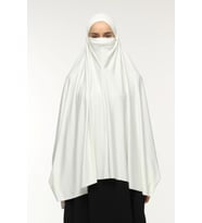 Kollu Sufle Çarşaf Üstü Peçeli Pratik Tesettür Hijab - Nikaplı Namaz Örtüsü (Ekru)