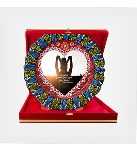 Kalp Desenli Çini Tabak Plaket (Kırmızı)