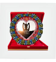 Kalp Desenli Çini Tabak Plaket (Kırmızı)