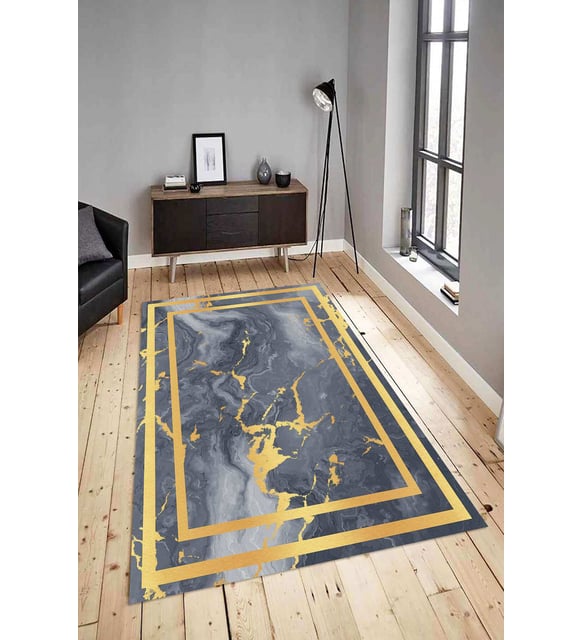 Dijital Baskılı Yıkanabilir Kaymaz Modern Renkli Salon Halısı Mutfak Halısı Yolluk ND-HY-1198 (Gold)