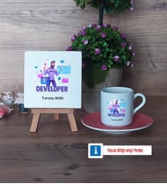 Developer Dekoratif Taş, Türk Kahvesi Fincanı Kırmızı İsme Özel Hediye (Model 4)