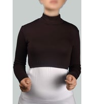 Uzun Kol Balıkçı Yaka Boğazlı Likralı Penye Kadın Yarım Body (Koyu Kahverengi )