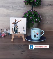 Babalar Günü Hediyesi Fotoğraflı Dekoratif Taş, Ahşap Altlıklı Türk Kahvesi Fincanı Hediye Babaya Doğum Günü Hediyesi (Model 4)