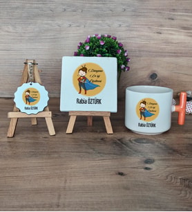 Kadın Öğretmene Hediye Hediye Seti Kupa Bardak T Kulplu, Dekoratif Taş, Anahtarlık Öğretmenler Günü Hediyesi (Model 7)