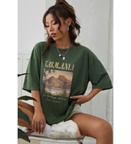 Unisex Tasmania Baskılı T-shirt (Yeşil)