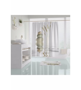 Banyo Duş Perdesi Taş Desen Dijital Baskılı Banyo Perdesi, 180x200 cm (Beyaz)