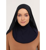 Hazır Pratik Lüks  Boyunluklu Boneli Şifon Şal (Lacivert)