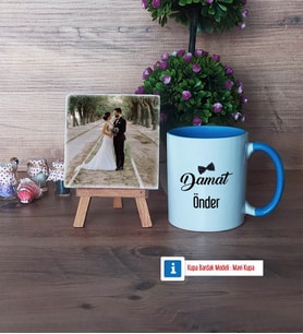 Damat Fotoğraflı Dekoratif Taş, Kupa Bardak Beyaz Hediye (Model 4)