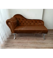 Dekoratif Bihter Koltuk Josefin Puf 110 cm Gümüş Ayak (Kahverengi)
