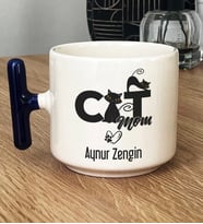 Kişiye Özel Cat Mom Hediye T Kupa Bardak Kedi Annesi -5- (Lacivert)
