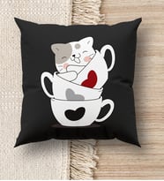 BK Gift Kedi Tasarımlı Premium Kumaş Siyah Kırlent Yastık, Ev Hediyesi, Ev Dekorasyonu, Dekoratif Hediye (Model 9)