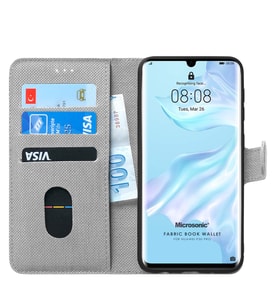 Microsonic Huawei P30 Pro Kılıf Fabric Book Wallet (Gri)