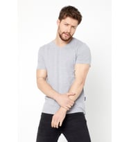 Erkek Pamuklu Kısa Kollu V Yaka T-shirt (Gri)