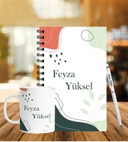 Kendin Tasarla Ahşap Spiral Defter Kalem Kupa Set (Model 9)