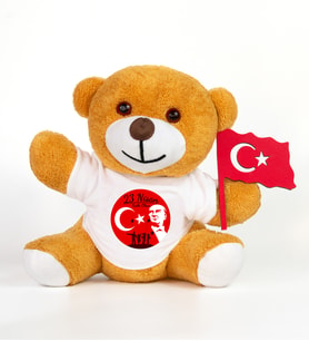 23 Nisan Kutlu Olsun Tişörtlü & Bayraklı Sevimli Ayıcık (Model 2)