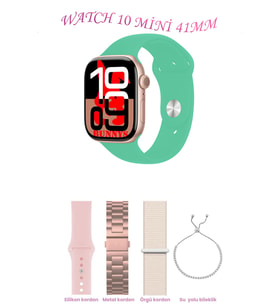 Samsung Galaxy M21 Uyumlu Açık Mavi Akıllı Saat Watch 10 Mini Kordon Hediyeli AMOLED EKRAN 41MM (Su Yeşili)