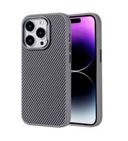 iPhone 15 Pro Max Kılıf Karbon Fiber Görünümlü Troy Kılıf (Gümüş)