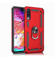 Samsung Galaxy A70 Uyumlu Kılıf Standlı Manyetik Yüzüklü Military Magnetic Ring Polycarbonate and TPU Case (Kırmızı)