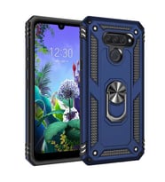 LG Q60 Kılıf Yüzüklü Zırh Tank Vega (Mavi)