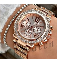 Kadın Kol Saati - Gümüş Ve Rose Gold Seçenekleriyle +  3 Adet Bileklik Kız Arkadaşa Hediye Kol Saati Spectrum (Gri)
