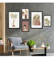 5'li Ahşap Lamine Çerçeveli Mdf Tablo Seti Kadın Design (Siyah)