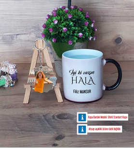 Halaya Hediye Kupa Bardak Beyaz ve Fotoğraflı Ahşap Anahtarlık Hediye (Model 9)