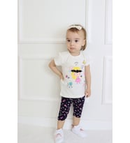 Kız Bebek Kaprili Kısa Kollu Kız Desen Baskılı Yazlık Basic Alt-Üst Takım 6-24 ay (Ekru)