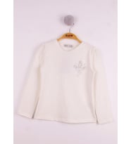 Toontoy Kız Çocuk Göğsü Çiçek Nakışlı T-Shirt (Ekru)