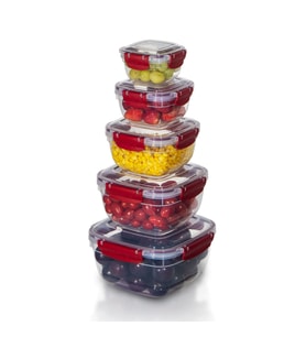 5'li Set Master Kare Saklama Kabı (275 ml - 500 ml - 900 ml - 1500 ml - 2400 ml) (Bordo)