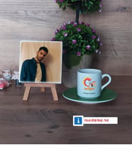 Grafiker Fotoğraflı Dekoratif Taş, Ahşap Altlıklı Türk Kahvesi Fincanı Hediye (Model 9)