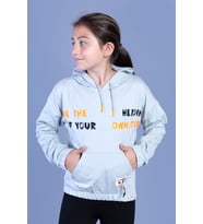 Toontoy Kız Çocuk Kapüşolu Kanguru Cepli Baskılı Sweatshirt (Gri)
