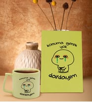 BK Gift Esprili Tasarım Serisi Sarı Sert Kapaklı Defter ve Middle Kupa Seti, Arkadaşa Hediye, Yeni İş Hediyesi, Doğum Günü Hediyesi (Model 7)