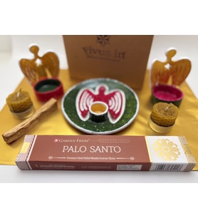 Yılbaşı Melek Palo Santo Tütsülük Mumluk Hediye seti - Hediyelik özel kutusunda (Yeşil)