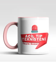 Kişiye Özel Acil Tıp Teknisyeni Tasarımlı Siyah Kupa (Beyaz-Pembe)