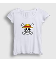 Presmono Kadın Sarı Logo Anime One Piece T-Shirt 135773tt (Beyaz)