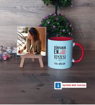 Teyzeye Hediye Fotoğraflı Dekoratif Taş, Kupa Bardak Beyaz Hediye (Model 2)
