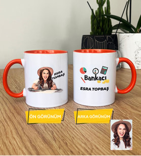 Kişiye Özel Karikatürlü Kadın Bankacı Kupa Bardak Kadın Bankacıya Hediye (Turuncu)