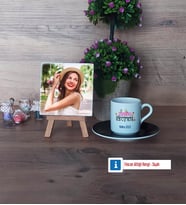 İtalyanca Öğretmeni Fotoğraflı Dekoratif Taş, Ahşap Altlıklı Türk Kahvesi Fincanı Hediye (Model 7)