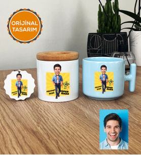 Kişiye Özel Karikatürlü Baba Hediye Seti Pastel T Kupa, Kalemlik, Anahtarlık Babaya Babalar Günü Doğum Günü Hediyesi (Mavi)