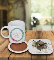 Kişiye Özel Tasarım Kupa Bardak Ve Fotoğraflı Ahşap Bardak Altlığı 99415 (Turkuaz)
