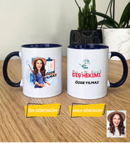 Kişiye Özel Karikatürlü Diş Hekimi Kupa Bardak Diş Hekimleri Günü Hediyesi Kadın Diş Hekimine Hediye (Lacivert)